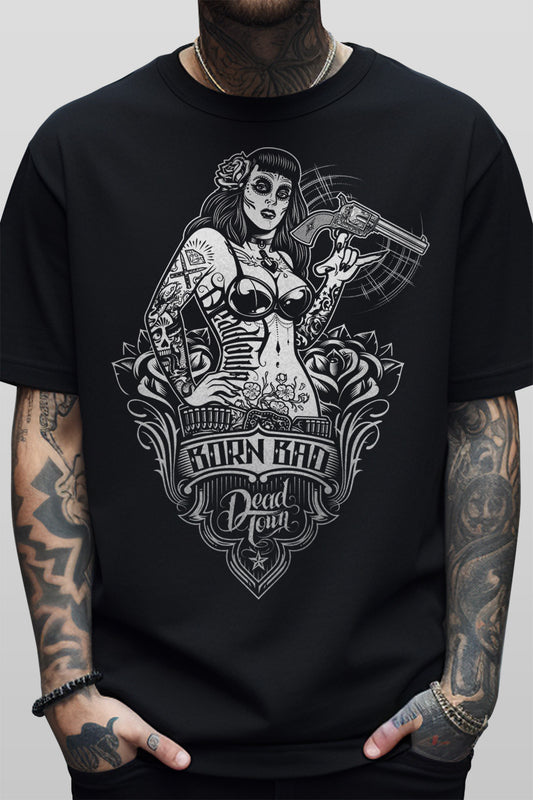 Born Bad Sugar Skull Pinup Tee