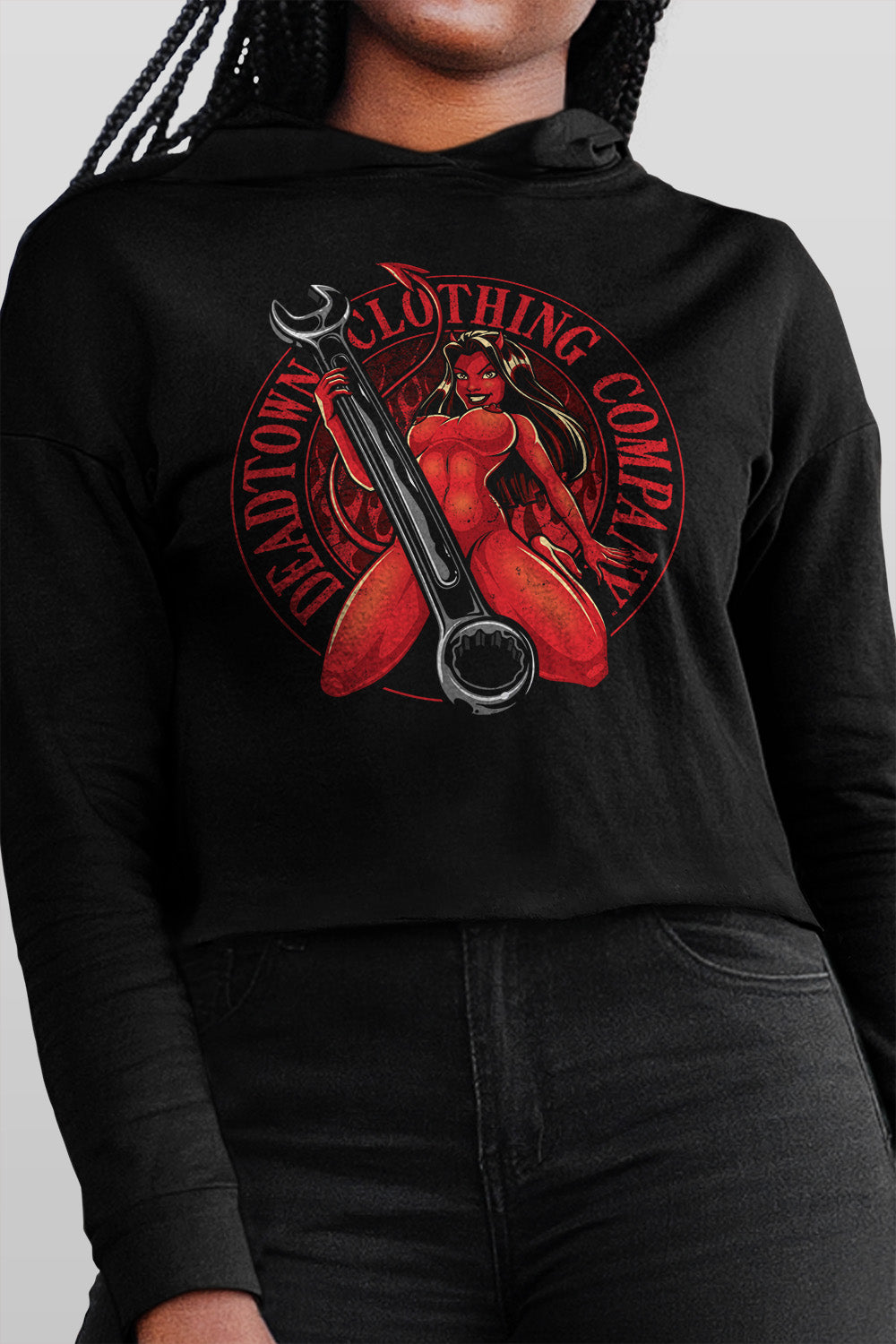 Devil Pinup Crop Hoodie