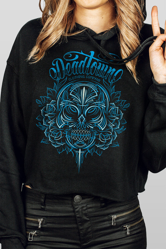 Pinstripe Skull Crop Hoodie